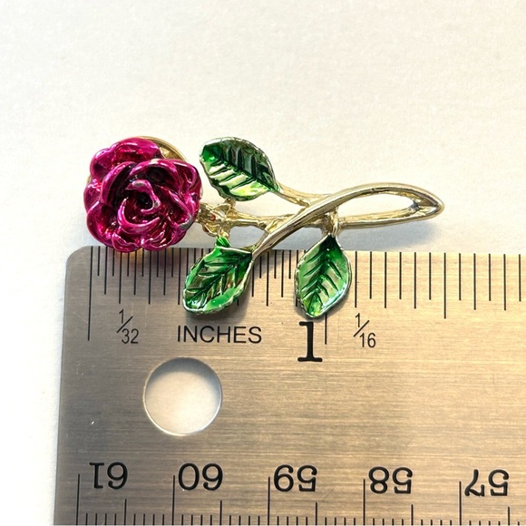 Vintage Single Rose Reddish Pink And Green Lapel Tack Pin Ballou Reg D Gold Tone - Picture 4 of 5